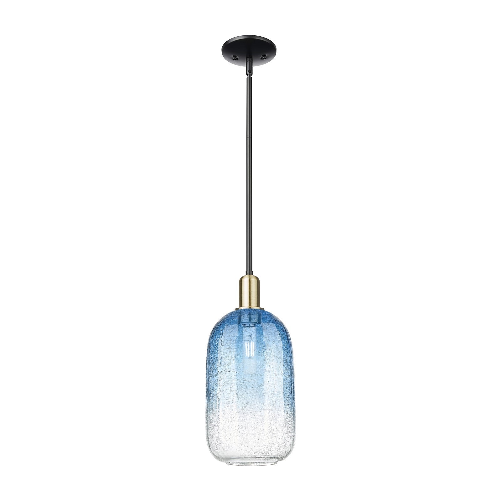 Innovations Brookhaven Cloche 7in 1-Light Mini Pendant | Industrial Black Antique Brass and Sapphire Blue Glass | Kitchen | Model 716-1S-BAB-G482-7SB