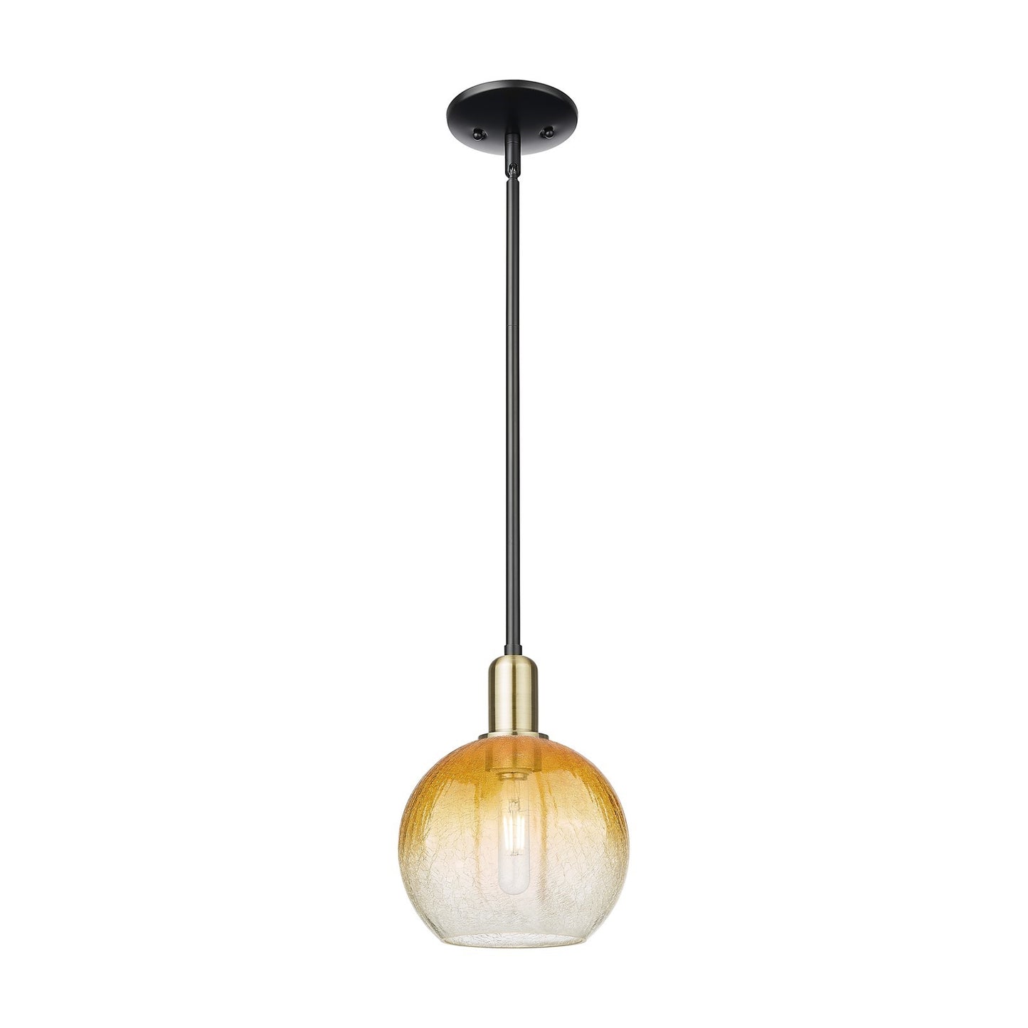 Innovations Brookhaven Globe 8in 1-Light Mini Pendant | Industrial Black Antique Brass and Amber Glass | Kitchen Island & | Model 716-1S-BAB-G483-8AM