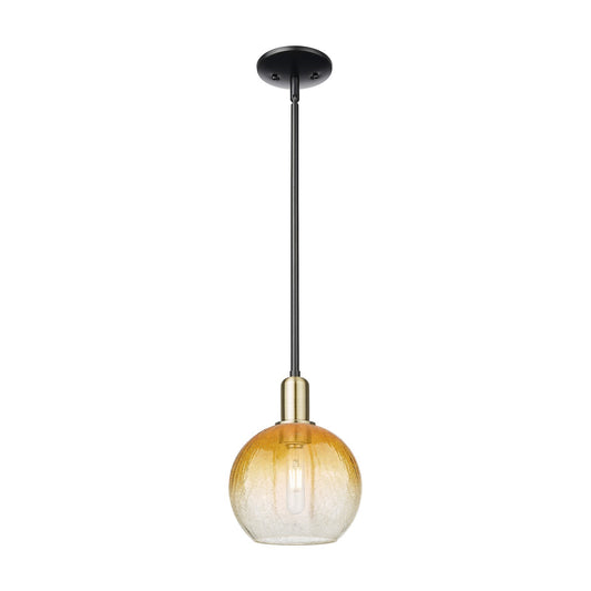 Innovations Brookhaven Globe 8in 1-Light Mini Pendant | Industrial Black Antique Brass and Amber Glass | Kitchen Island & | Model 716-1S-BAB-G483-8AM