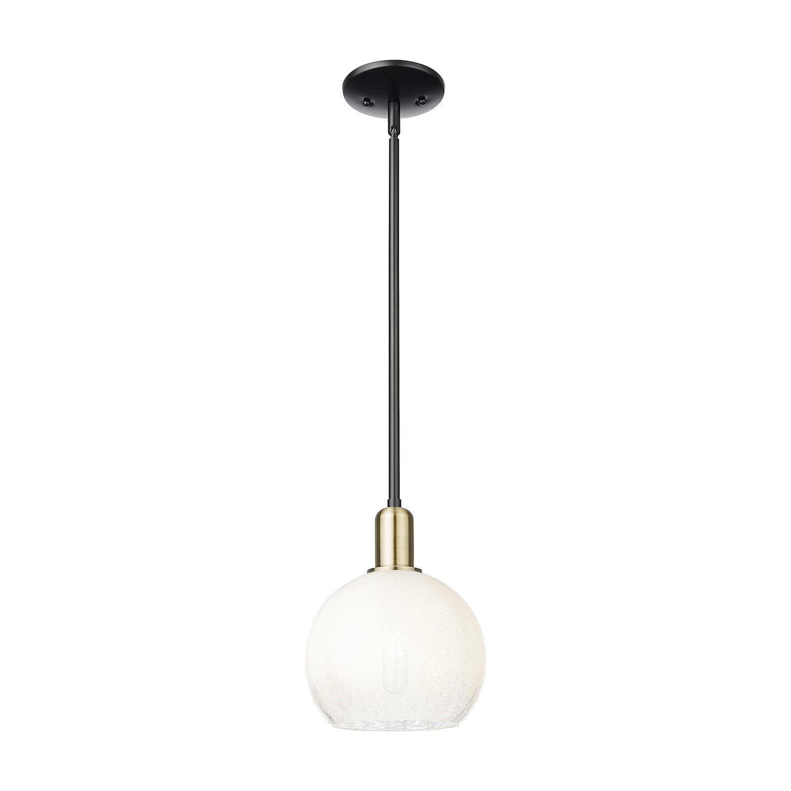 Innovations Brookhaven Globe 8in 1-Light Mini Pendant | Industrial Black Antique Brass and Opal Glass | Kitchen Island & | Model 716-1S-BAB-G483-8OP
