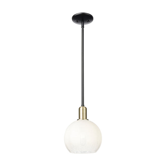 Innovations Brookhaven Globe 8in 1-Light Mini Pendant | Industrial Black Antique Brass and Opal Glass | Kitchen Island & | Model 716-1S-BAB-G483-8OP