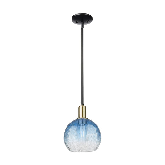 Innovations Brookhaven Globe 8in 1-Light Mini Pendant | Industrial Black Antique Brass and Sapphire Blue Glass | Kitchen | Model 716-1S-BAB-G483-8SB