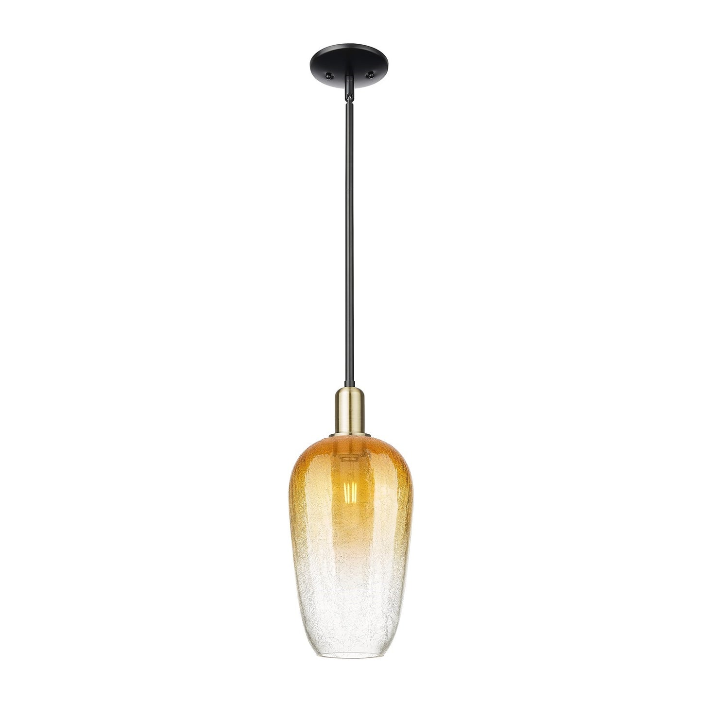 Innovations Brookhaven Flute 7in 1-Light Mini Pendant | Industrial Black Antique Brass and Amber Glass | Kitchen Island & | Model 716-1S-BAB-G484-7AM