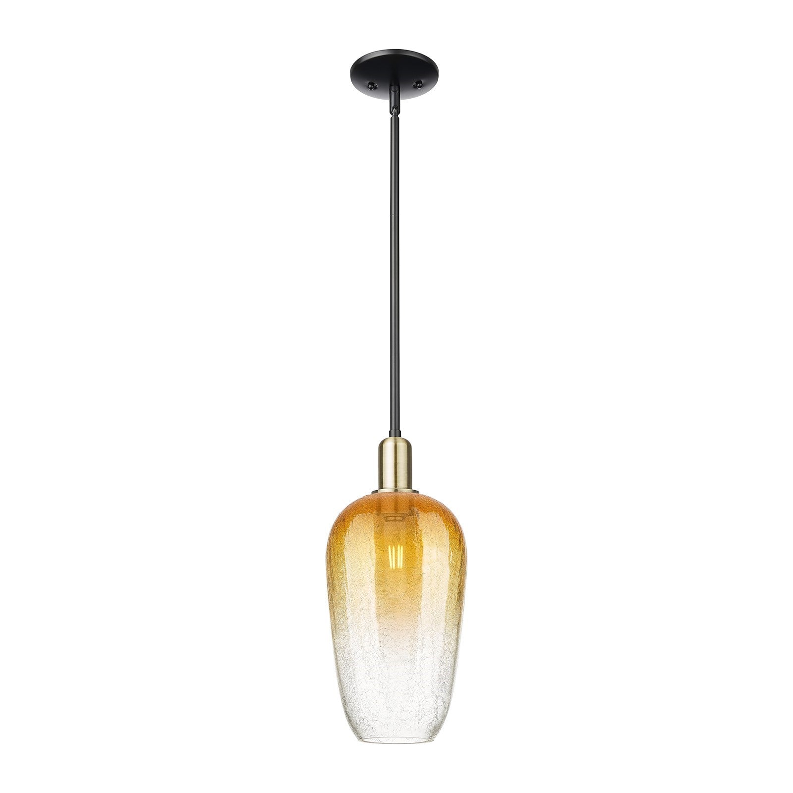 Innovations Brookhaven Flute 7in 1-Light Mini Pendant | Industrial Black Antique Brass and Amber Glass | Kitchen Island & | Model 716-1S-BAB-G484-7AM