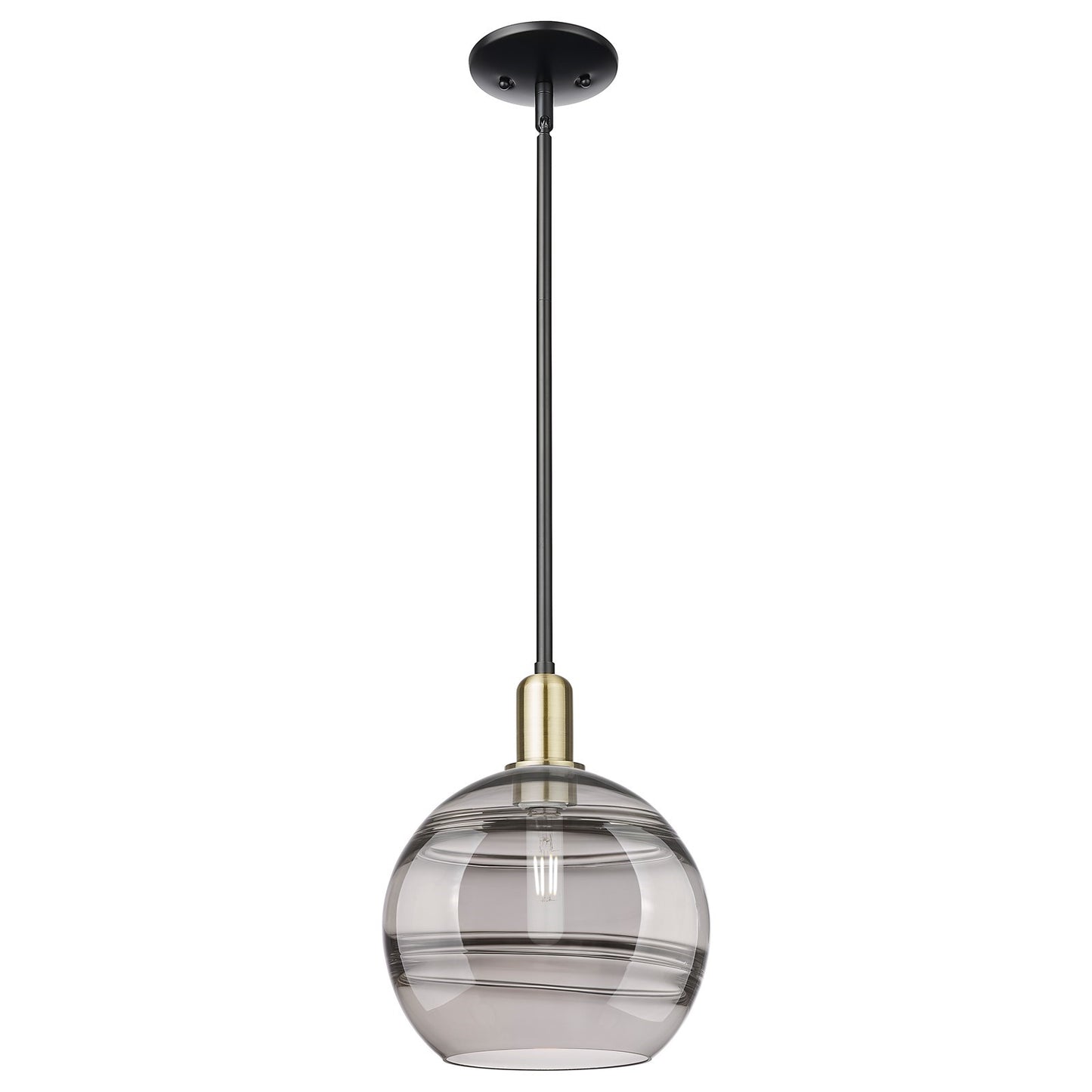 Innovations Rochester 10in 1-Light Mini Pendant | Industrial Black Antique Brass and Light Smoke Glass | Kitchen Island & | Model 716-1S-BAB-G556-10SM