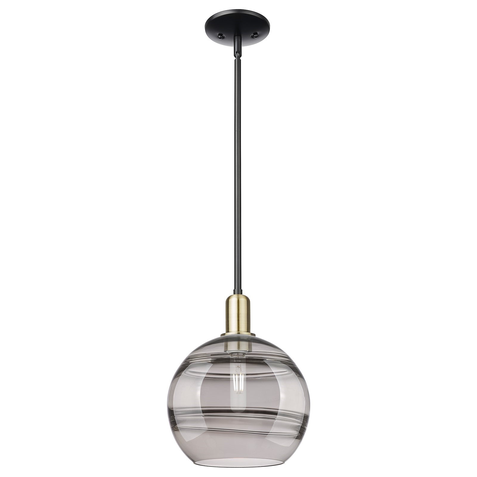 Innovations Rochester 10in 1-Light Mini Pendant | Industrial Black Antique Brass and Light Smoke Glass | Kitchen Island & | Model 716-1S-BAB-G556-10SM