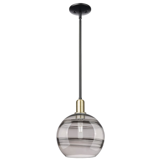 Innovations Rochester 10in 1-Light Mini Pendant | Industrial Black Antique Brass and Light Smoke Glass | Kitchen Island & | Model 716-1S-BAB-G556-10SM