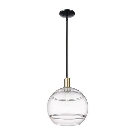 Innovations Rochester 12in 1-Light Mini Pendant | Industrial Black Antique Brass and Clear Glass | Kitchen Island & Dining | Model 716-1S-BAB-G556-12CL