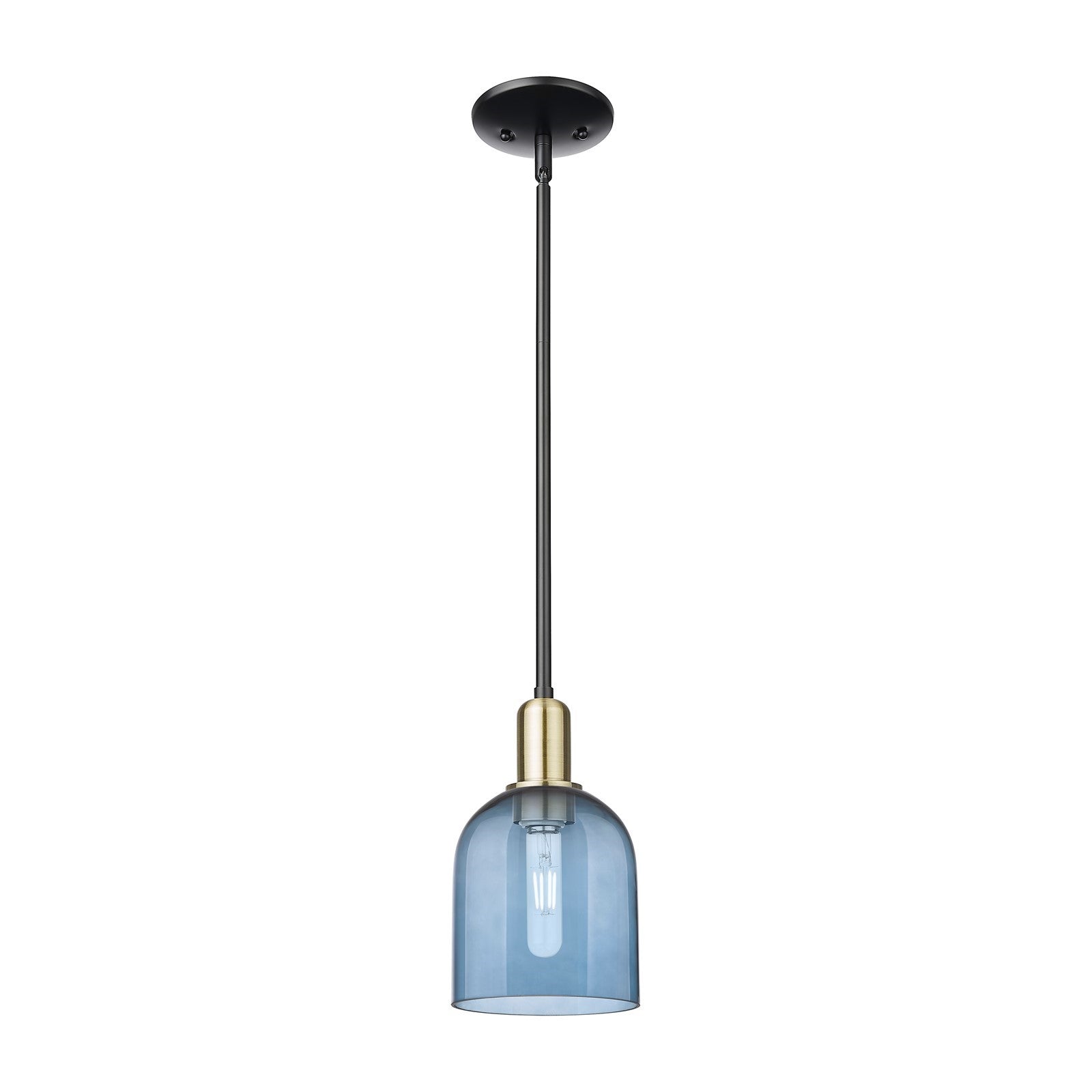 Innovations Bella 6in 1-Light Mini Pendant | Industrial Black Antique Brass and Blue Glass | Kitchen Island & Dining Room | Model 716-1S-BAB-G558-6BL