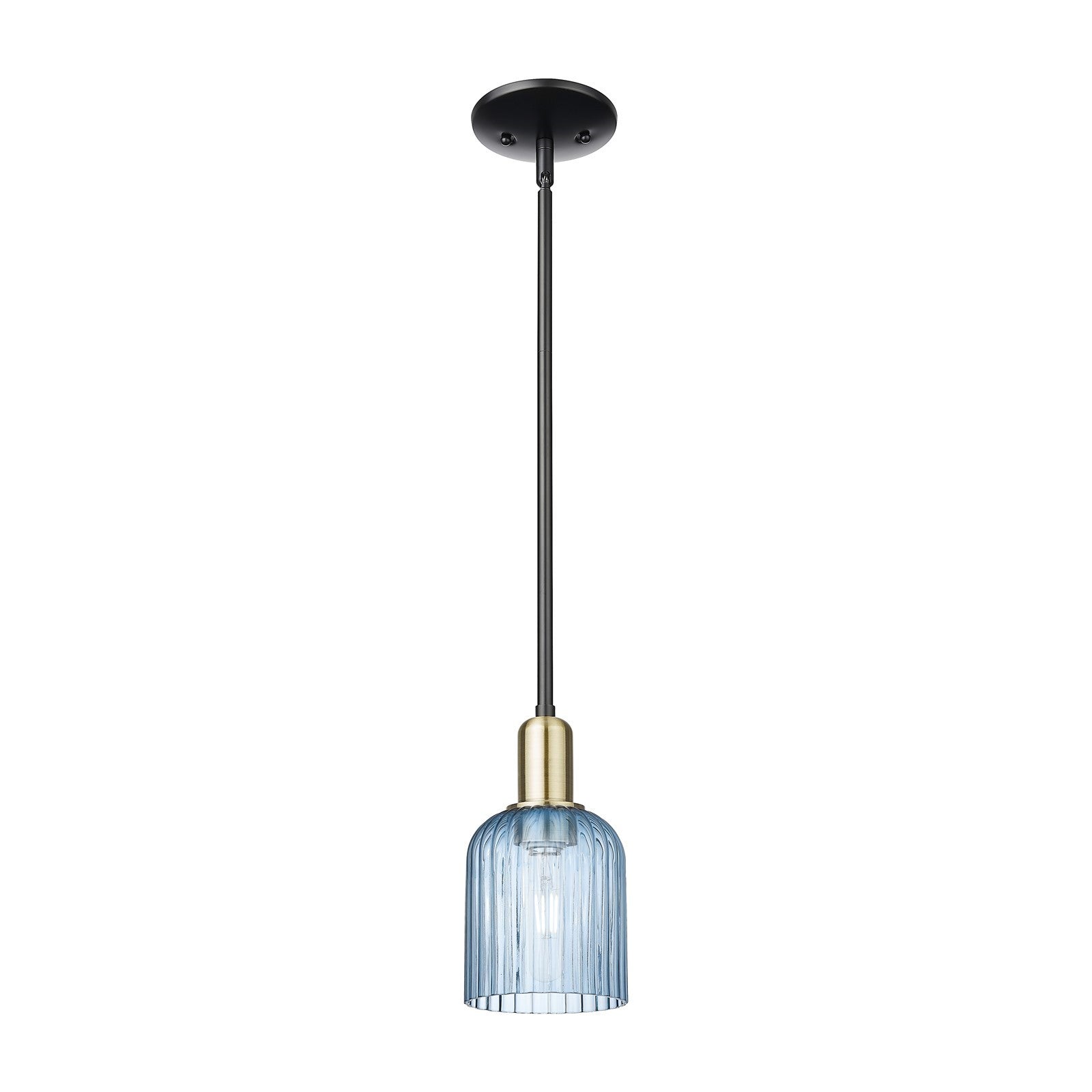 Innovations Bridal Veil 5in 1-Light Mini Pendant | Industrial Black Antique Brass Steel and Princess Blue Ribbed Glass | Model 716-1S-BAB-G559-5BL