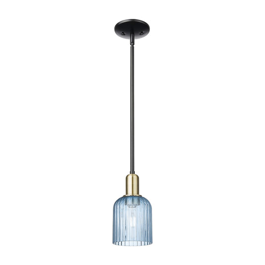 Innovations Bridal Veil 5in 1-Light Mini Pendant | Industrial Black Antique Brass Steel and Princess Blue Ribbed Glass | Model 716-1S-BAB-G559-5BL