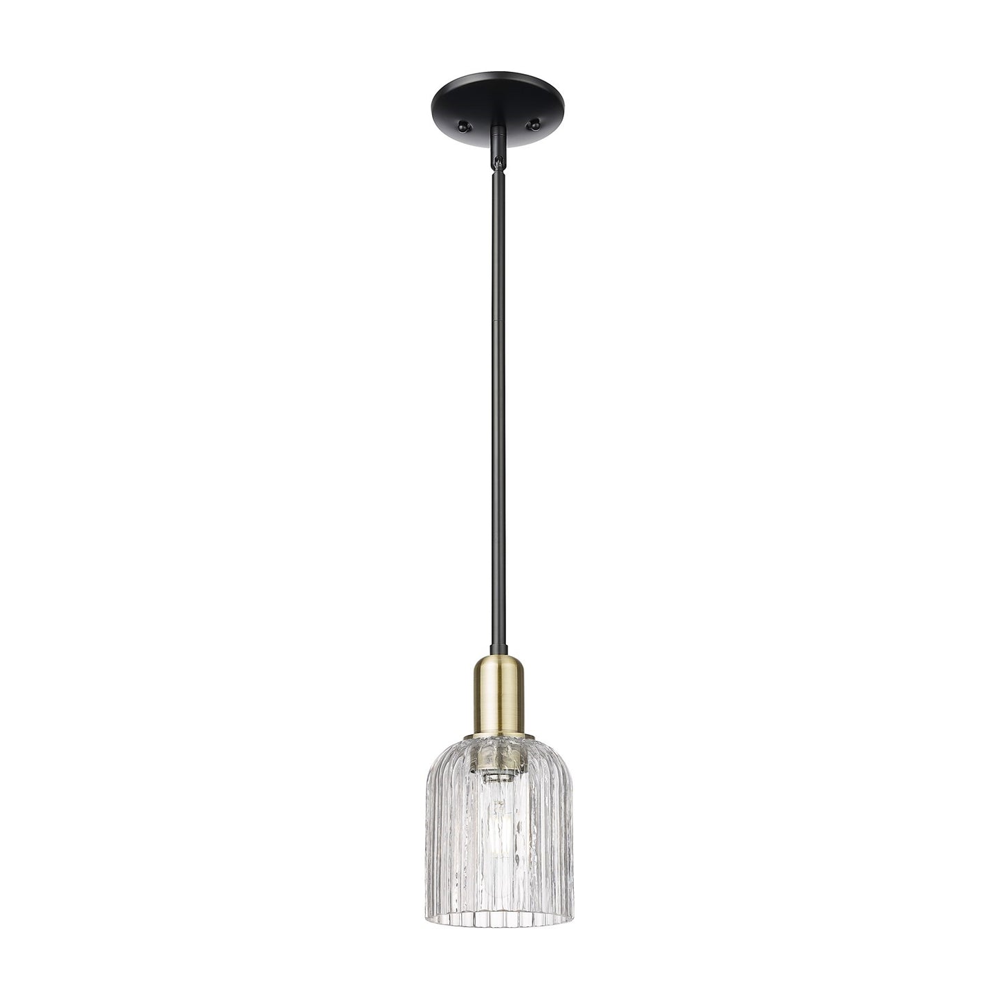 Innovations Bridal Veil 5in 1-Light Mini Pendant | Industrial Black Antique Brass Steel and Clear Ribbed Glass | Kitchen | Model 716-1S-BAB-G559-5CL