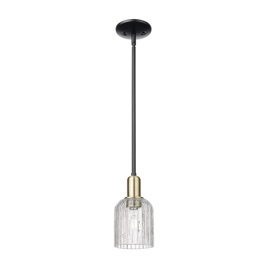 Innovations Bridal Veil 5in 1-Light Mini Pendant | Industrial Black Antique Brass Steel and Clear Ribbed Glass | Kitchen | Model 716-1S-BAB-G559-5CL
