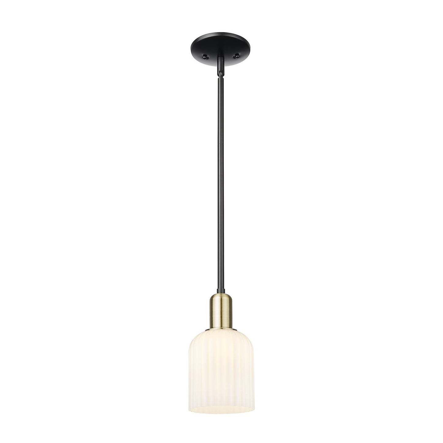 Innovations Bridal Veil 5in 1-Light Mini Pendant | Industrial Black Antique Brass and Gloss White Ribbed Glass | Kitchen | Model 716-1S-BAB-G559-5GWH