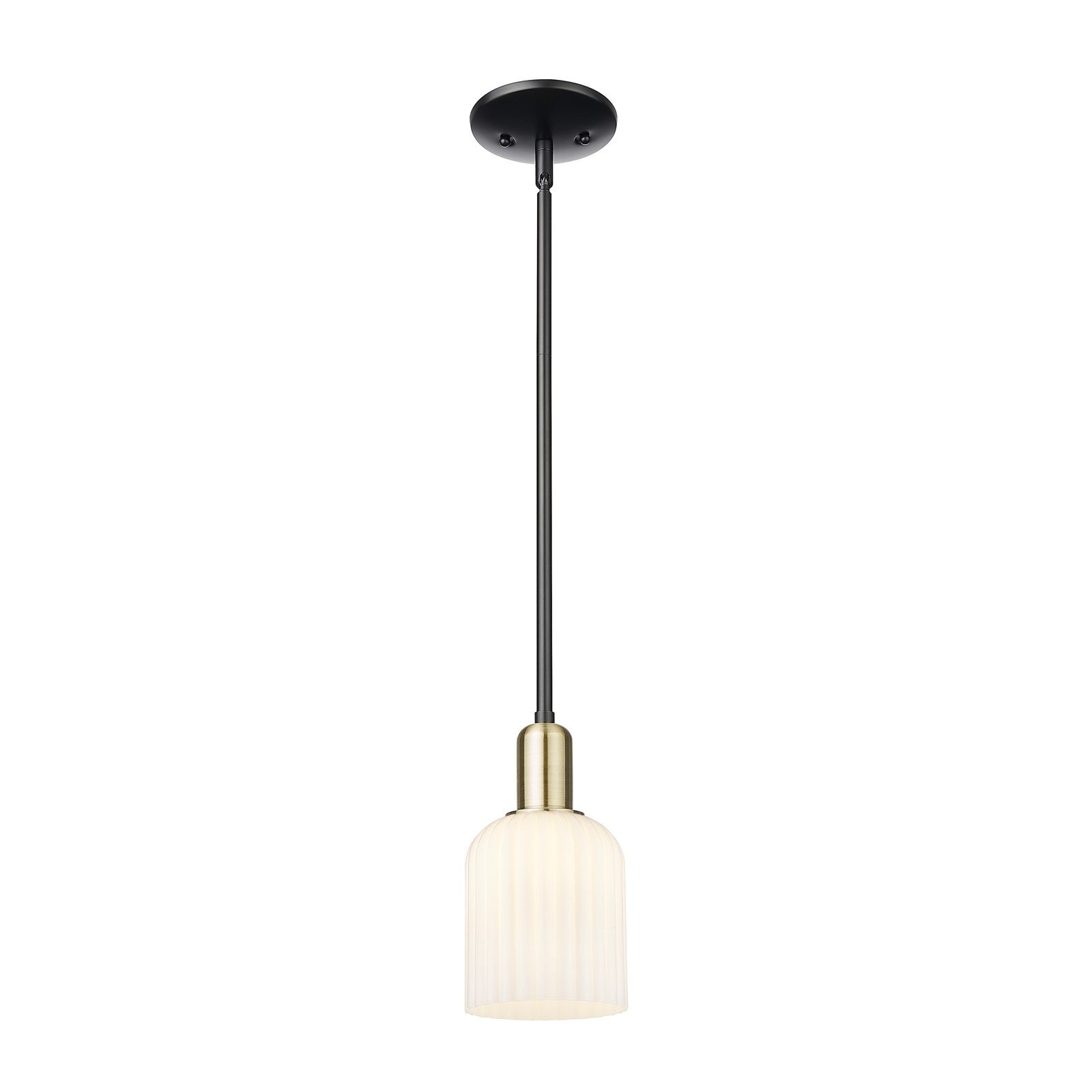 Innovations Bridal Veil 5in 1-Light Mini Pendant | Industrial Black Antique Brass and Gloss White Ribbed Glass | Kitchen | Model 716-1S-BAB-G559-5GWH