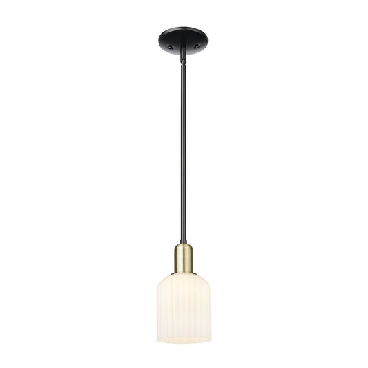 Innovations Bridal Veil 5in 1-Light Mini Pendant | Industrial Black Antique Brass and Gloss White Ribbed Glass | Kitchen | Model 716-1S-BAB-G559-5GWH