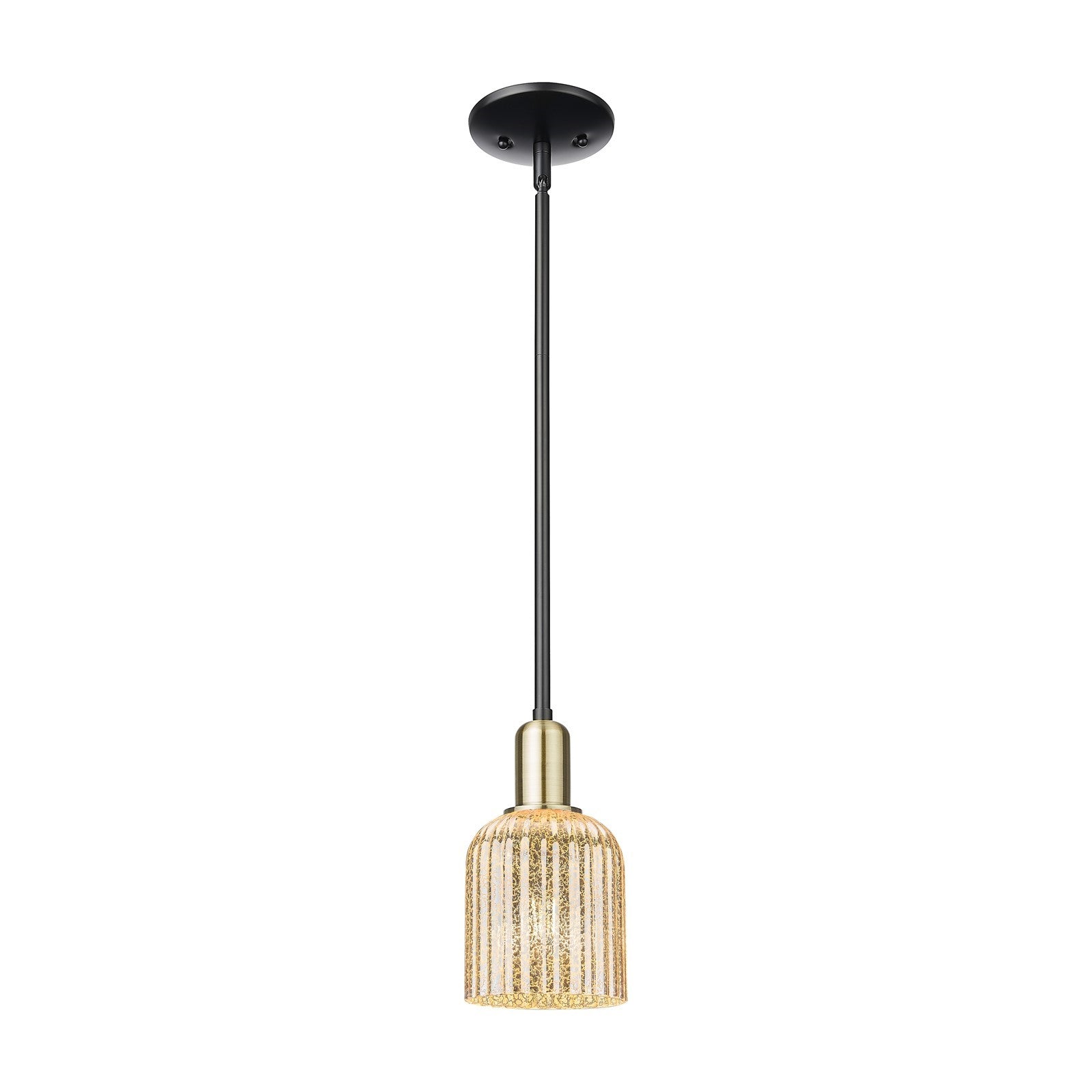 Innovations Bridal Veil 5in 1-Light Mini Pendant | Industrial Black Antique Brass Steel and Mercury Ribbed Glass | Kitchen | Model 716-1S-BAB-G559-5ME