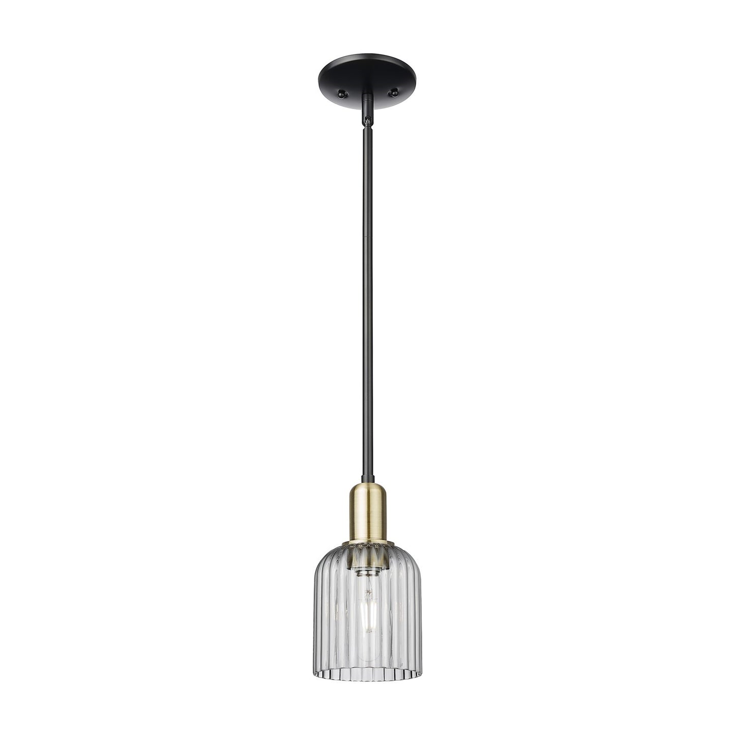 Innovations Bridal Veil 5in 1-Light Mini Pendant | Industrial Black Antique Brass Steel and Light Smoke Ribbed Glass | Kitchen | Model 716-1S-BAB-G559-5SM