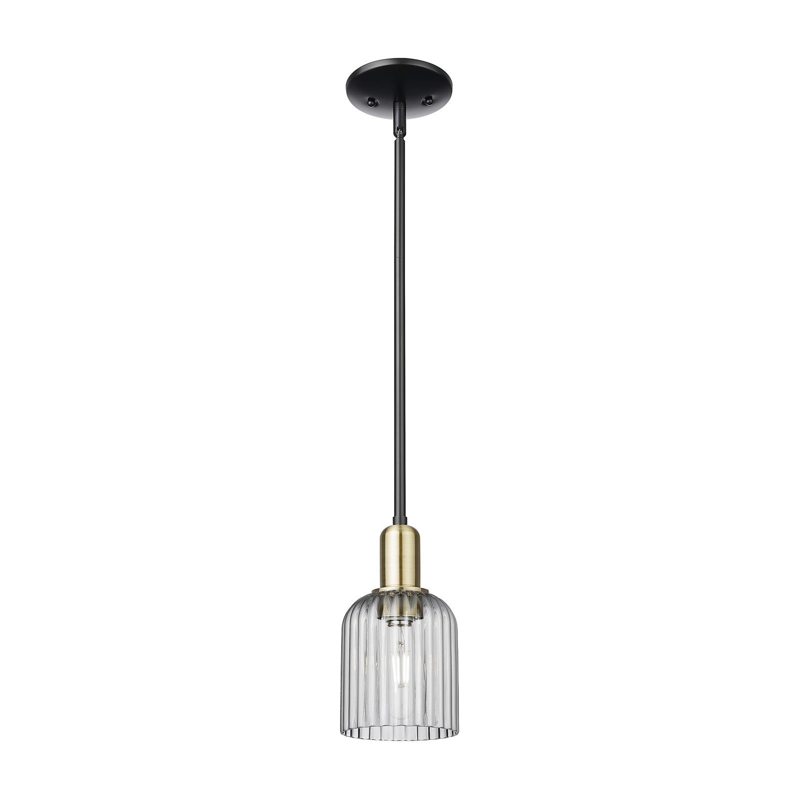 Innovations Bridal Veil 5in 1-Light Mini Pendant | Industrial Black Antique Brass Steel and Light Smoke Ribbed Glass | Kitchen | Model 716-1S-BAB-G559-5SM