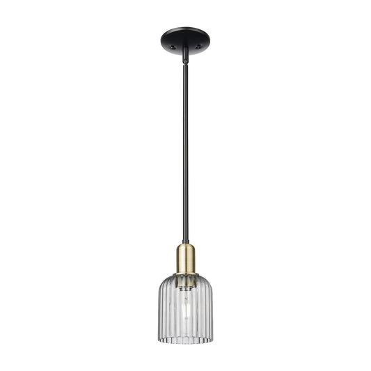 Innovations Bridal Veil 5in 1-Light Mini Pendant | Industrial Black Antique Brass Steel and Light Smoke Ribbed Glass | Kitchen | Model 716-1S-BAB-G559-5SM