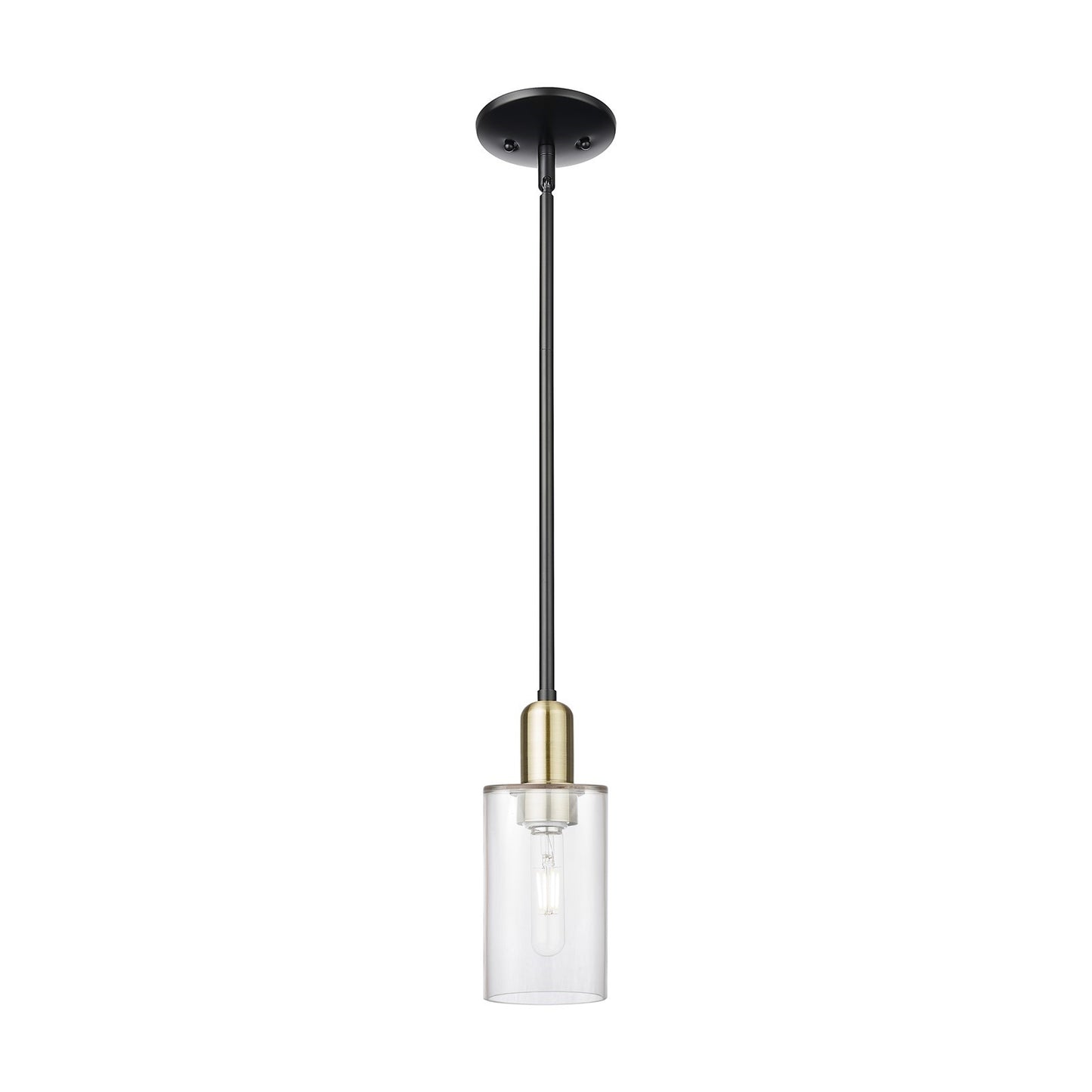 Innovations Clymer 1-Light Mini Pendant | Industrial Black Antique Brass Steel and Clear Glass | Kitchen Island & Dining Room | Model 716-1S-BAB-G802