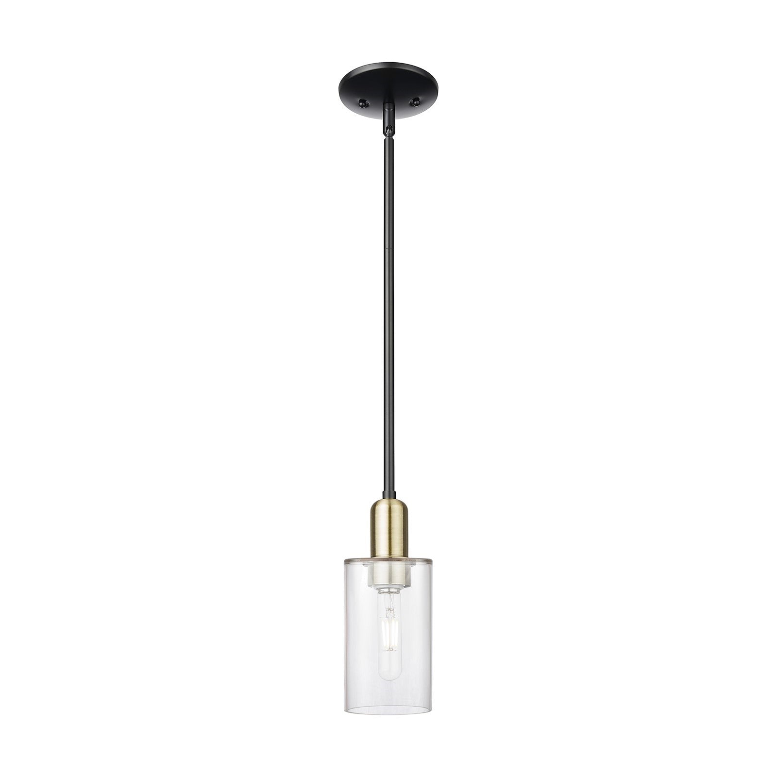 Innovations Clymer 1-Light Mini Pendant | Industrial Black Antique Brass Steel and Clear Glass | Kitchen Island & Dining Room | Model 716-1S-BAB-G802