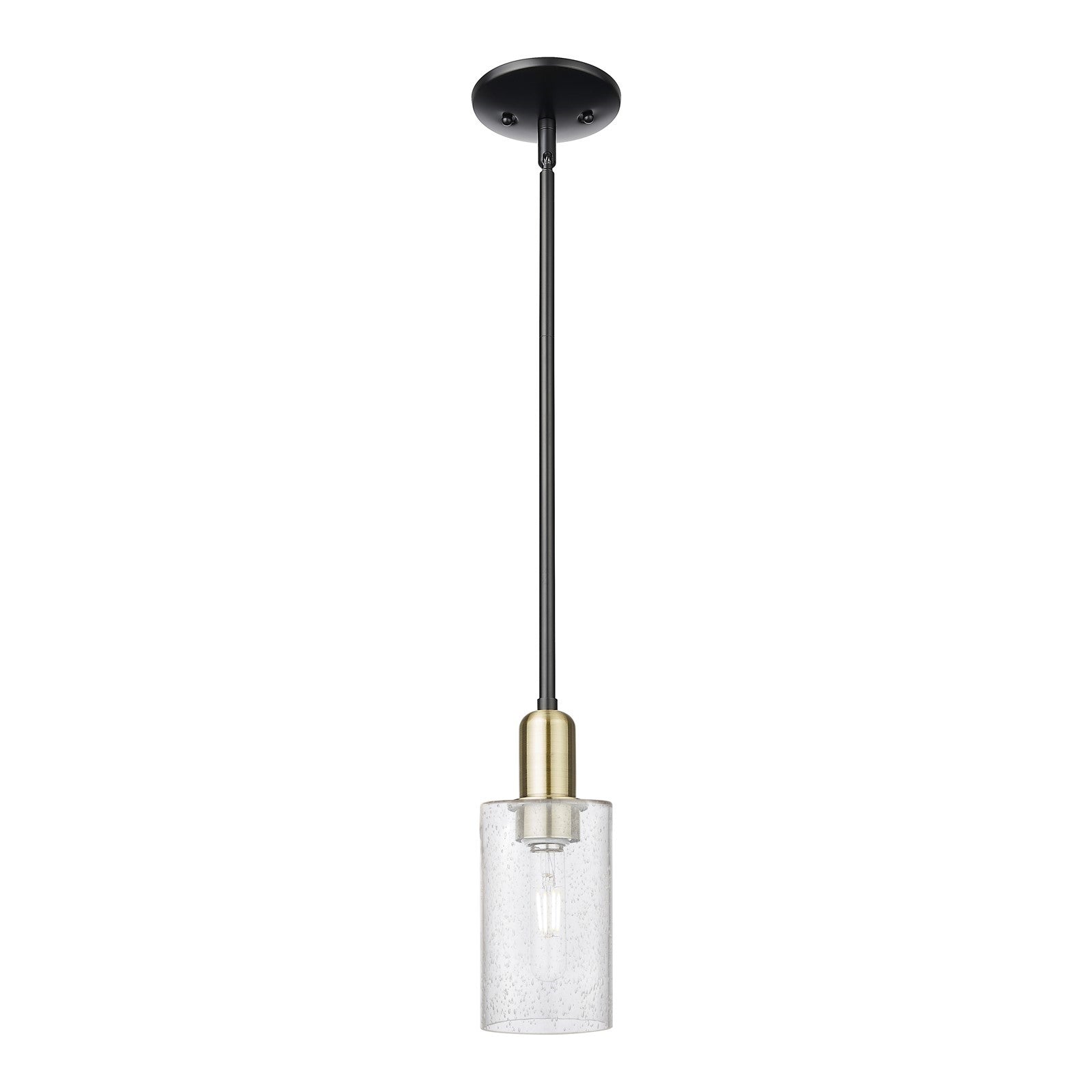 Innovations Clymer 4in 1-Light Mini Pendant | Industrial Black Antique Brass and Seedy Glass | Kitchen Island | 3.88 x 3.88 x 9.5 | Model 716-1S-BAB-G804
