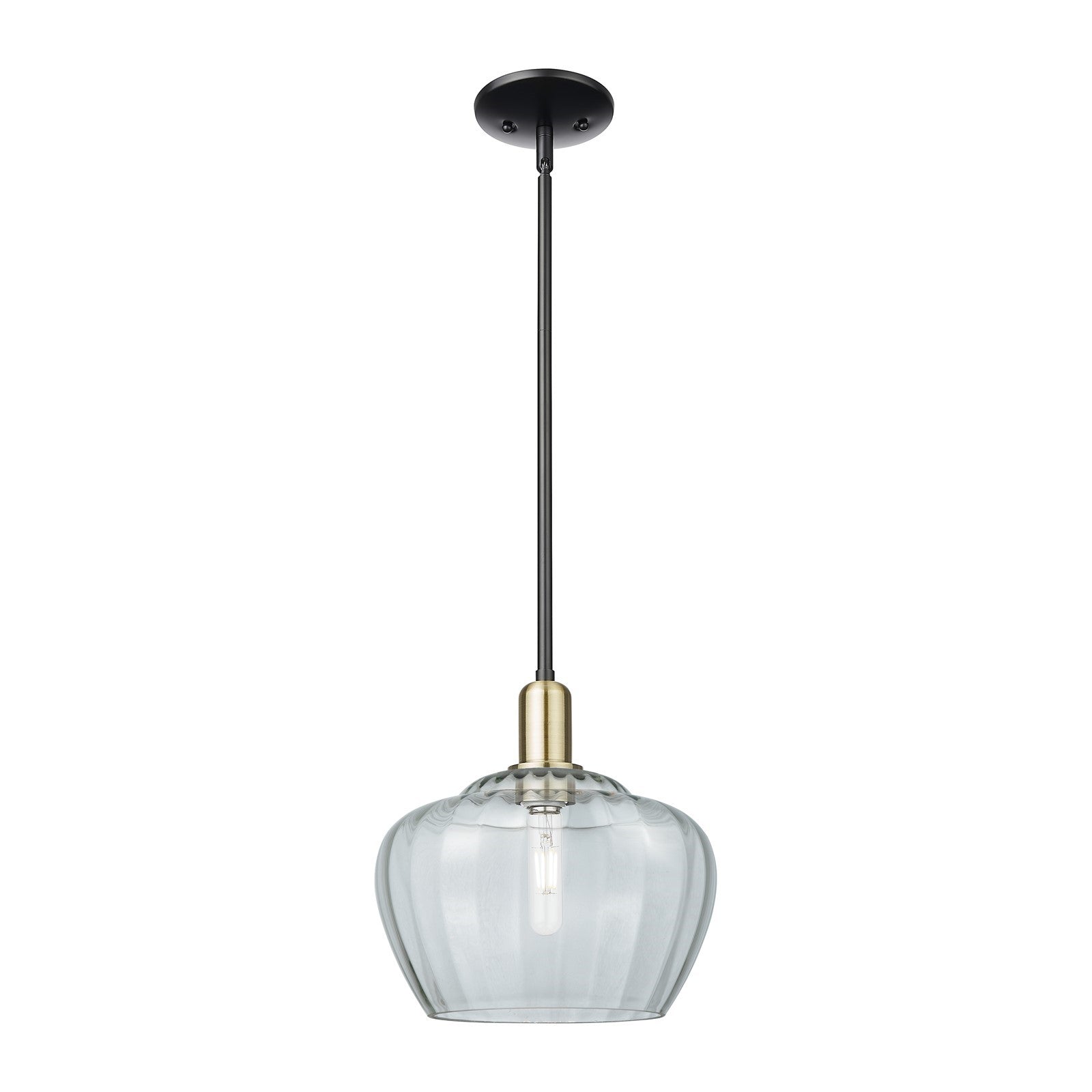 Innovations Fenton 11in 1-Light Mini Pendant | Industrial Black Antique Brass and Clear Ribbed Glass | Kitchen Island & Dining | Model 716-1S-BAB-G92-L