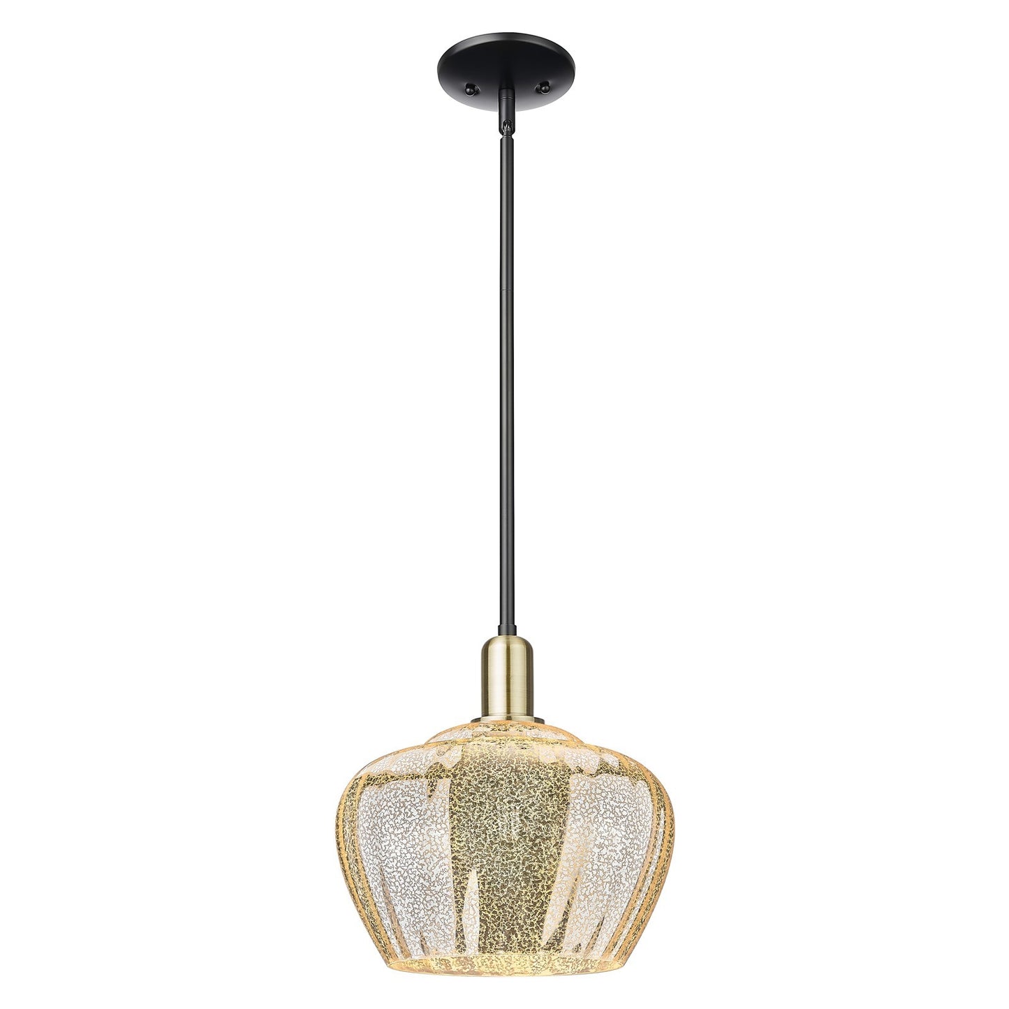 Innovations Fenton 11in 1-Light Mini Pendant | Industrial Black Antique Brass and Mercury Ribbed Glass | Kitchen Island & Dining | Model 716-1S-BAB-G96-L