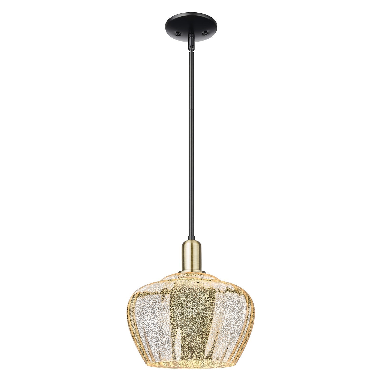 Innovations Fenton 11in 1-Light Mini Pendant | Industrial Black Antique Brass and Mercury Ribbed Glass | Kitchen Island & Dining | Model 716-1S-BAB-G96-L