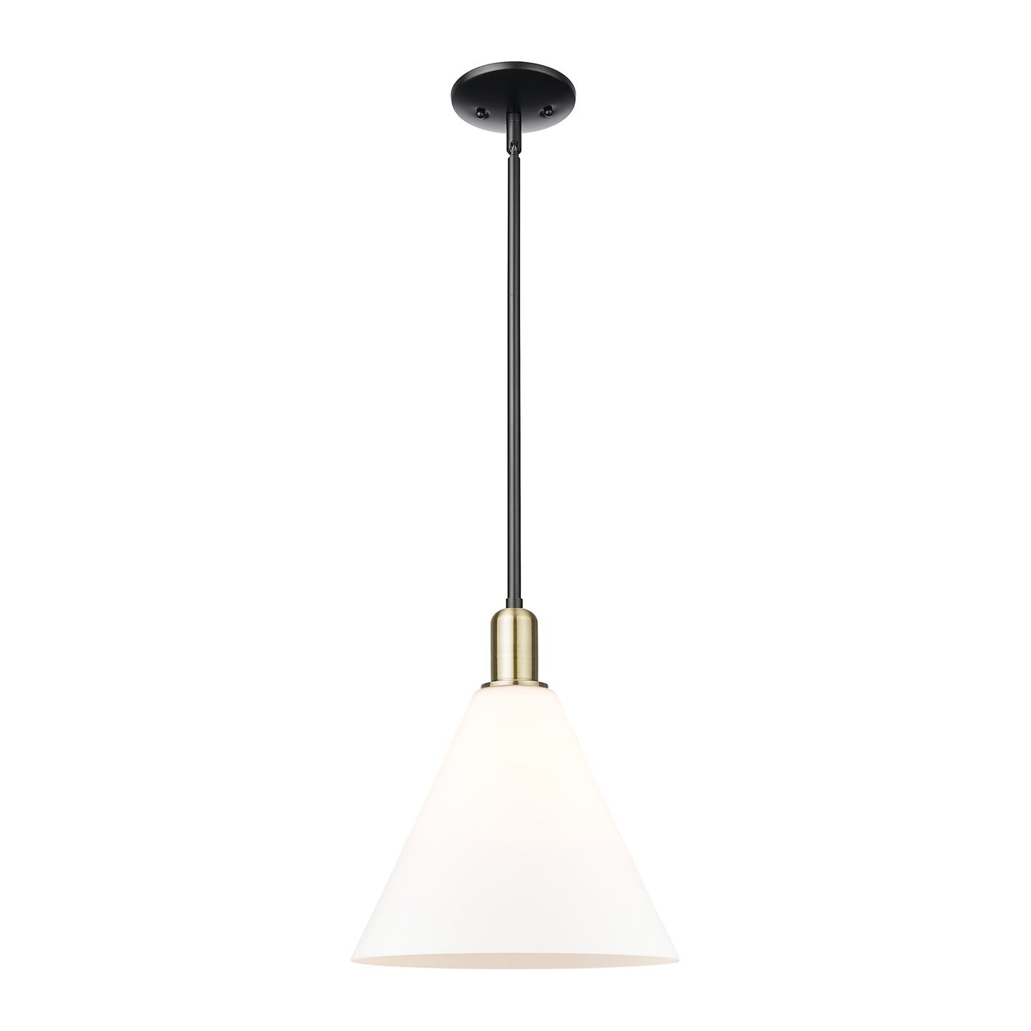 Innovations Berkshire Glass 12in 1-Light Mini Pendant | Industrial Black Antique Brass and Matte White Glass | Kitchen Island & | Model 716-1S-BAB-GBC-121
