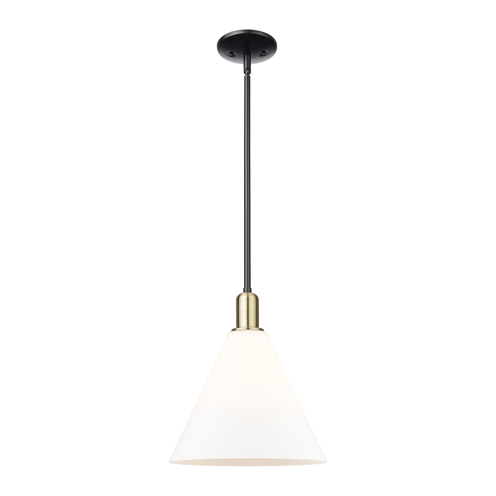Innovations Berkshire Glass 12in 1-Light Mini Pendant | Industrial Black Antique Brass and Matte White Glass | Kitchen Island & | Model 716-1S-BAB-GBC-121