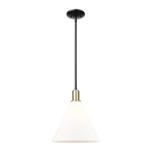 Innovations Berkshire Glass 12in 1-Light Mini Pendant | Industrial Black Antique Brass and Matte White Glass | Kitchen Island & | Model 716-1S-BAB-GBC-121