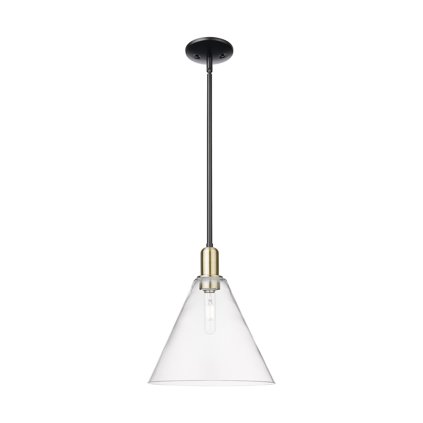 Innovations Berkshire Glass 12in 1-Light Mini Pendant | Industrial Black Antique Brass and Clear Glass | Kitchen Island & | Model 716-1S-BAB-GBC-122