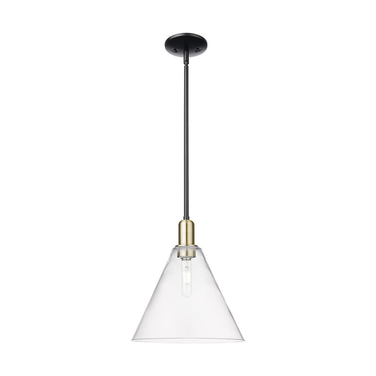 Innovations Berkshire Glass 12in 1-Light Mini Pendant | Industrial Black Antique Brass and Clear Glass | Kitchen Island & | Model 716-1S-BAB-GBC-122
