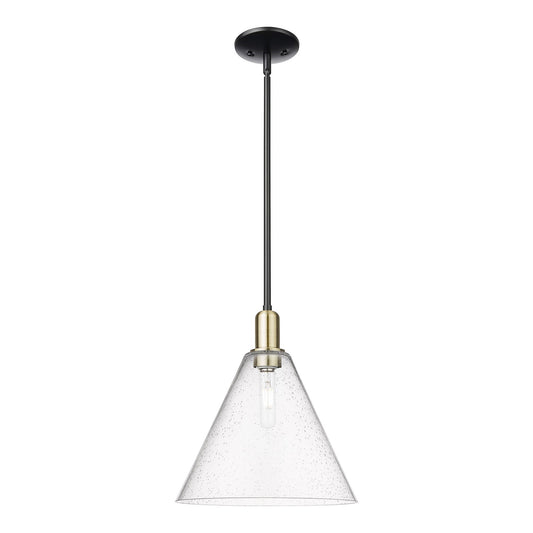 Innovations Berkshire Glass 12in 1-Light Mini Pendant | Industrial Black Antique Brass and Seedy Glass | Kitchen Island & | Model 716-1S-BAB-GBC-124