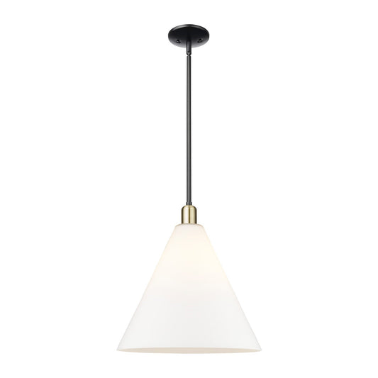 Innovations Berkshire Glass 16in 1-Light Mini Pendant | Industrial Black Antique Brass and Matte White Glass | Kitchen Island & | Model 716-1S-BAB-GBC-161