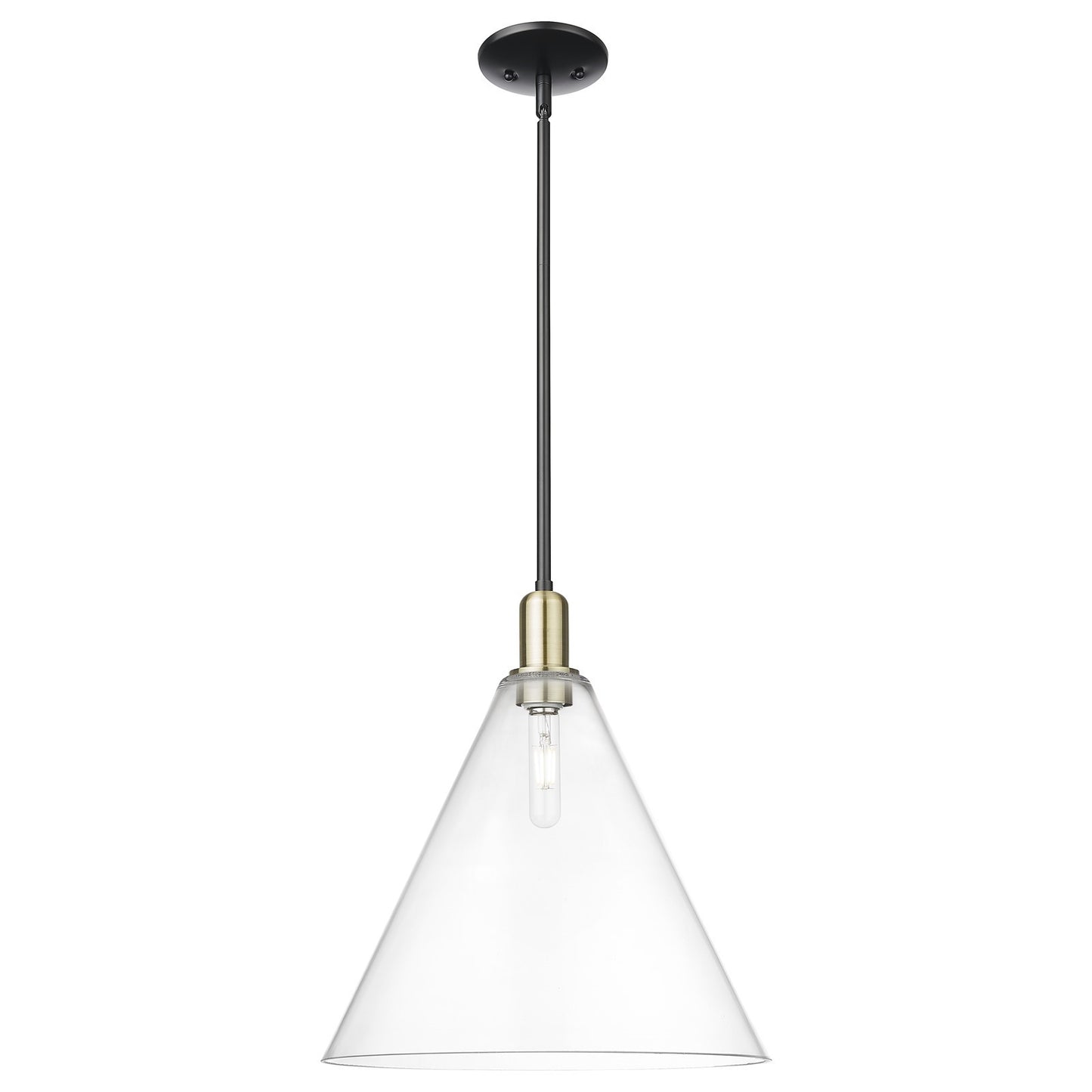 Innovations Berkshire Glass 16in 1-Light Mini Pendant | Industrial Black Antique Brass Steel and Clear Glass | Kitchen Island & | Model 716-1S-BAB-GBC-162