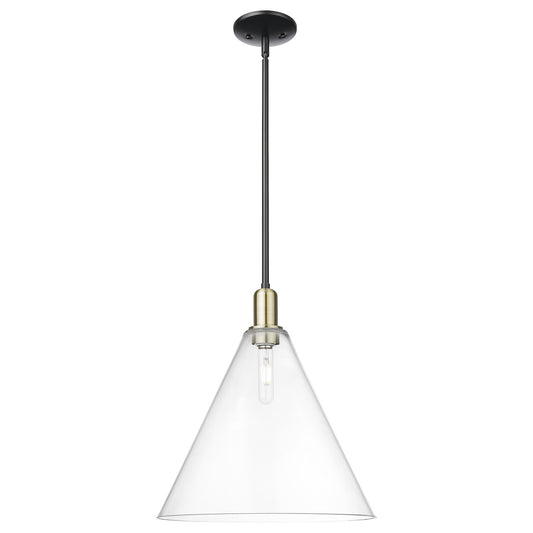 Innovations Berkshire Glass 16in 1-Light Mini Pendant | Industrial Black Antique Brass Steel and Clear Glass | Kitchen Island & | Model 716-1S-BAB-GBC-162