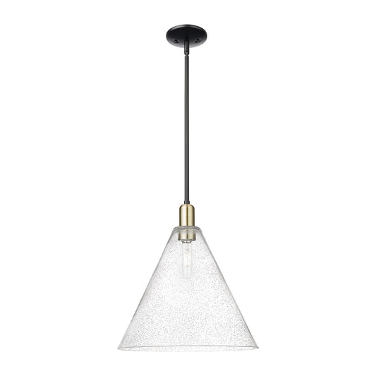 Innovations Berkshire Glass 16in 1-Light Mini Pendant | Industrial Black Antique Brass and Seedy Glass | Kitchen Island & | Model 716-1S-BAB-GBC-164