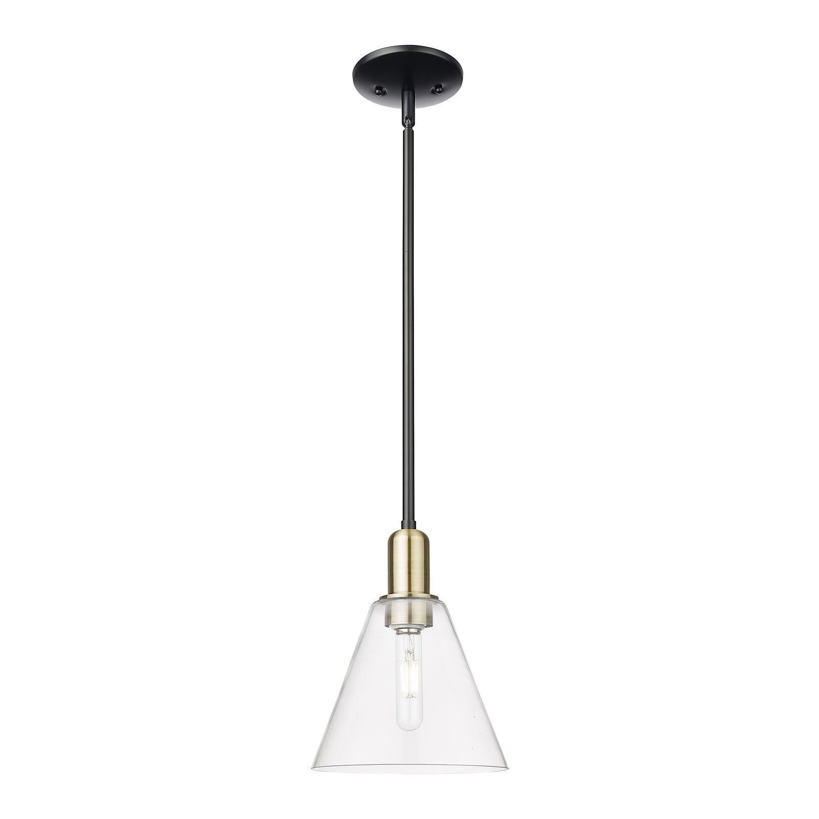 Innovations Berkshire Glass 8in 1-Light Mini Pendant | Industrial Black Antique Brass and Clear Glass | Kitchen Island & Dining | Model 716-1S-BAB-GBC-82