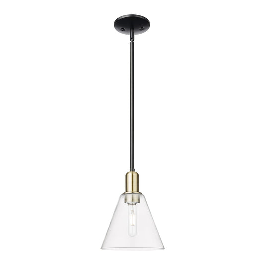 Innovations Berkshire Glass 8in 1-Light Mini Pendant | Industrial Black Antique Brass and Clear Glass | Kitchen Island & Dining | Model 716-1S-BAB-GBC-82