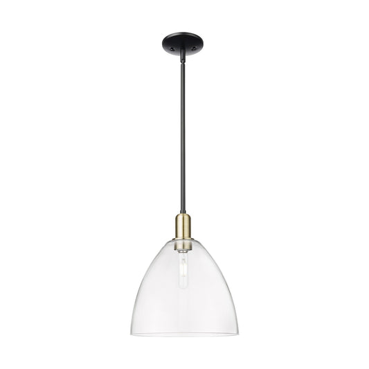 Innovations Bristol 12in 1-Light Mini Pendant | Industrial Black Antique Brass and Clear Glass | Kitchen Island & Dining Room | Model 716-1S-BAB-GBD-122
