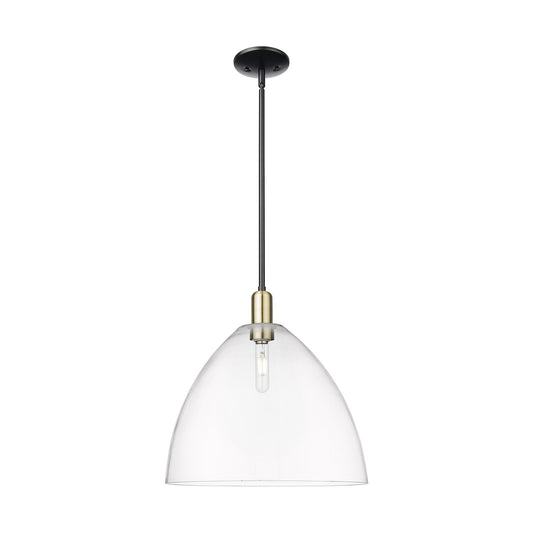 Innovations Bristol 16in 1-Light Mini Pendant | Industrial Black Antique Brass Steel and Clear Glass | Kitchen Island & Dining | Model 716-1S-BAB-GBD-162
