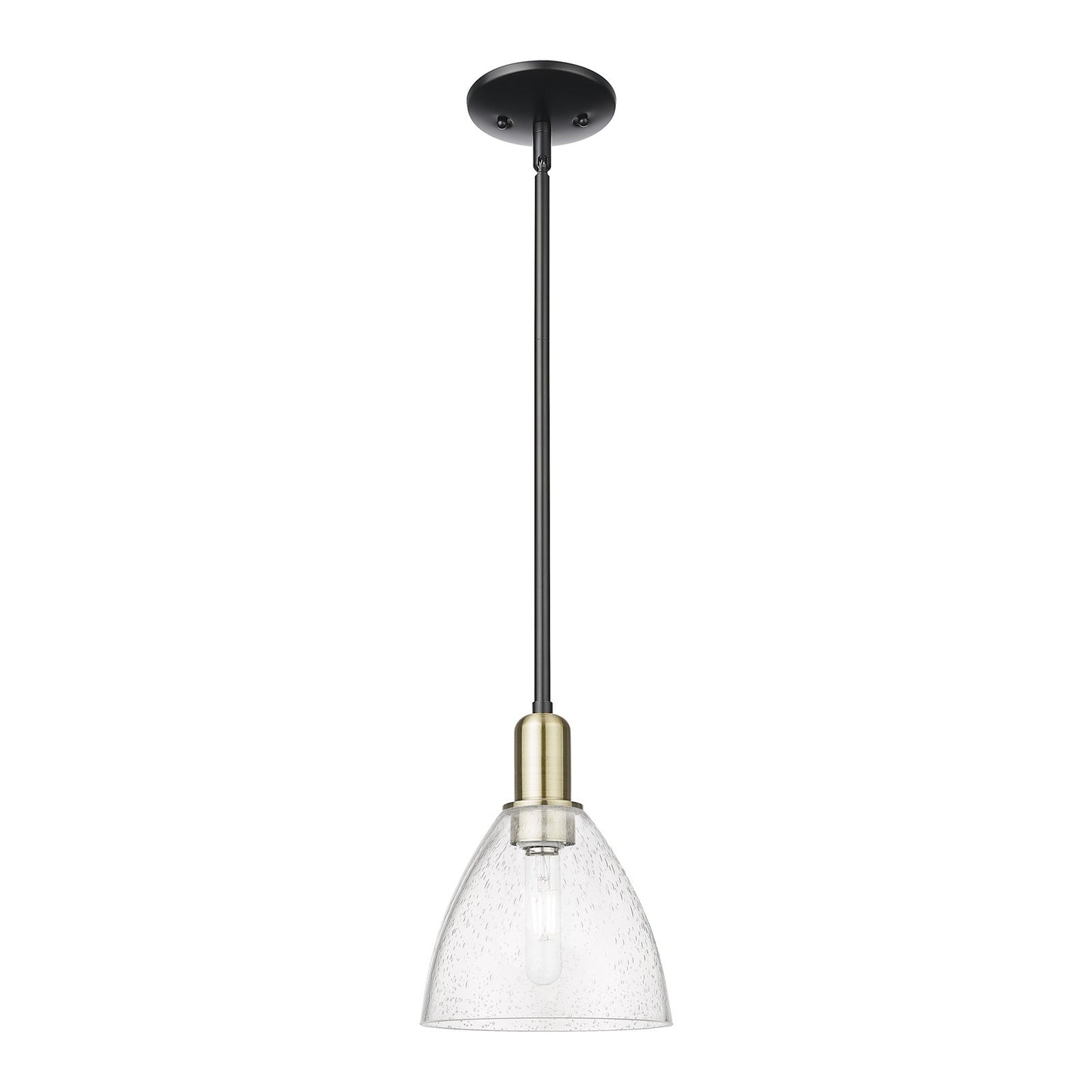 Innovations Bristol 8in 1-Light Mini Pendant | Industrial Black Antique Brass Steel and Seedy Glass | Kitchen Island & Dining | Model 716-1S-BAB-GBD-754