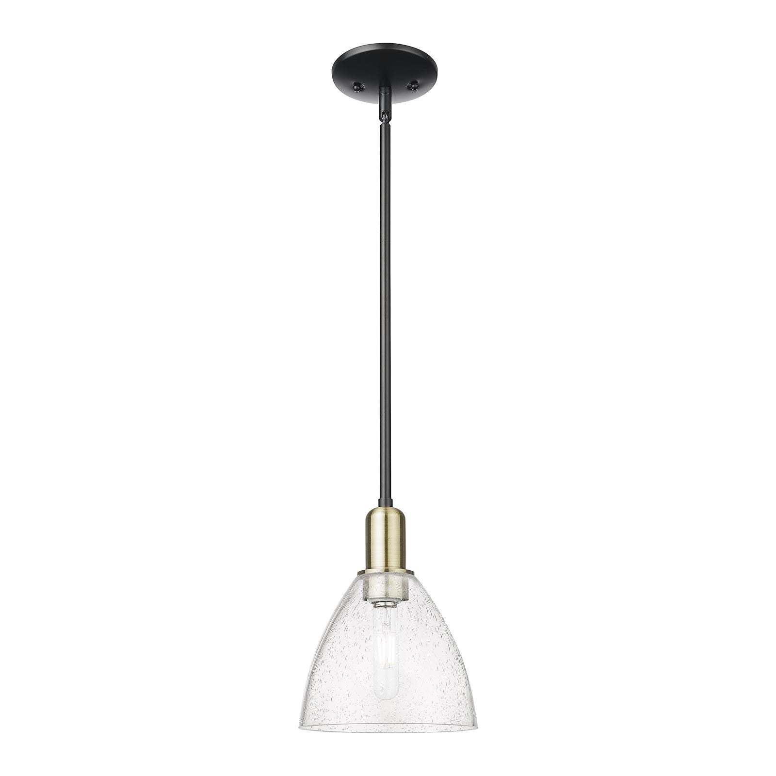 Innovations Bristol 8in 1-Light Mini Pendant | Industrial Black Antique Brass Steel and Seedy Glass | Kitchen Island & Dining | Model 716-1S-BAB-GBD-754