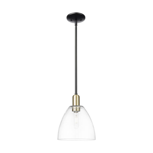 Innovations Bristol 9in 1-Light Mini Pendant | Industrial Black Antique Brass Steel and Clear Glass | Kitchen Island & Dining | Model 716-1S-BAB-GBD-92