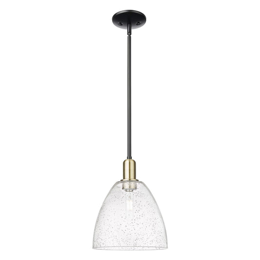 Innovations Bristol 9in 1-Light Mini Pendant | Industrial Black Antique Brass Steel and Seedy Glass | Kitchen Island & Dining | Model 716-1S-BAB-GBD-94