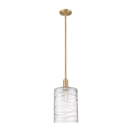 Innovations Cobbleskill 9in 1-Light Mini Pendant | Industrial Brushed Brass and Clear Deco Swirl Glass | Kitchen Island & Dining | Model 716-1S-BB-G1113-L