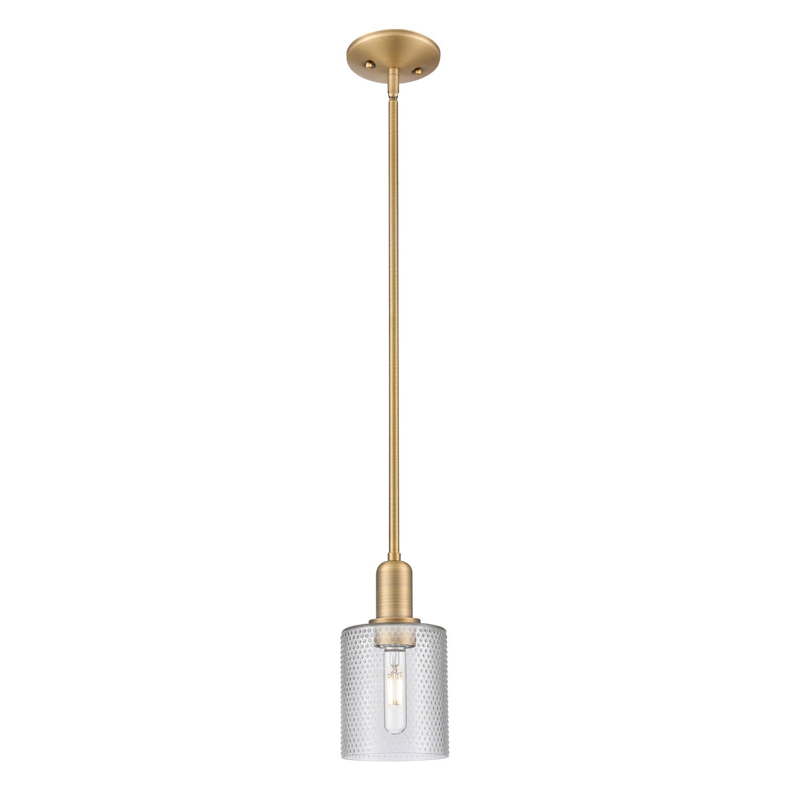 Innovations Cobbleskill 5in 1-Light Mini Pendant | Industrial Brushed Brass Steel and Clear Glass | Kitchen Island & Breakfast Nook | Model 716-1S-BB-G112